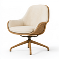 Fauteuil pivotant 76 x 80 x 103 cm en tissu crème et rotin avec piètement en bois
