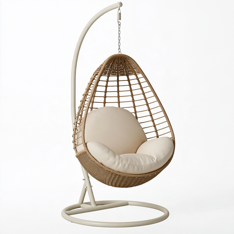 Fauteuil suspendu 100 x 100 x 200 cm en rotin beige avec support en métal - Style bohème