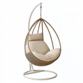 Fauteuil suspendu 105 x 105 x 195 cm en rotin beige avec support pour intérieur et extérieur