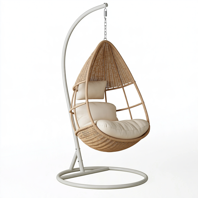 Fauteuil suspendu 105 x 105 x 195 cm en rotin naturel beige avec support métallique pour intérieur