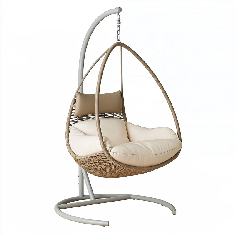 Fauteuil suspendu 105 x 105 x 195 cm en fibres tressées beige avec support en métal style bohème