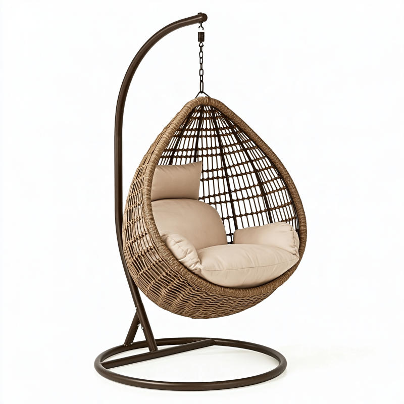 Fauteuil suspendu 105 x 105 x 195 cm en rotin marron avec support en métal style bohème