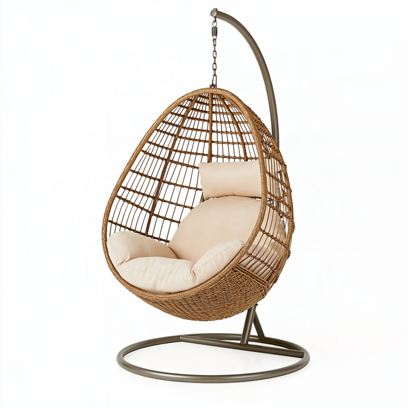 Fauteuil suspendu 105 x 105 x 195 cm en fibre tressée marron avec support en métal style bohème