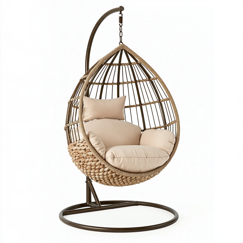 Fauteuil suspendu 105 x 105 x 195 cm en métal et fibres tressées beige marron pour intérieur style bohème