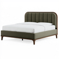 Lit double 160 x 200 cm en tissu vert olive et bois style contemporain
