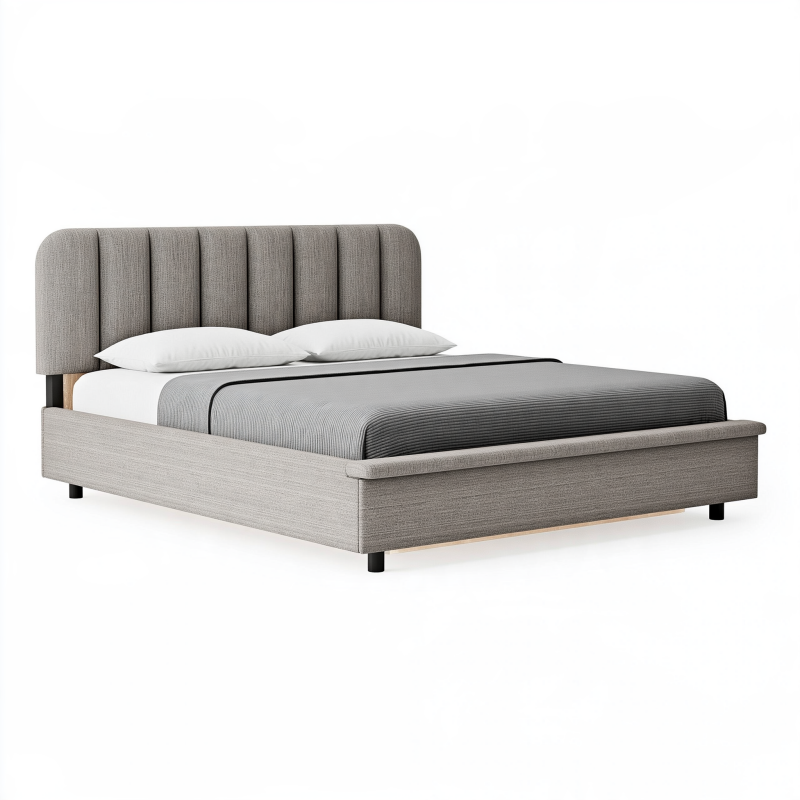 Lit 160 x 200 cm en tissu gris - Cadre rembourré style contemporain