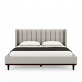 Lit double 160 x 200 cm en tissu gris avec tête de lit capitonnée style contemporain