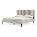 Lit double 160 x 200 cm en tissu beige avec tête de lit capitonnée style contemporain