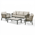 Salon de jardin 4 pièces 200 x 80 cm en métal tressé beige et noir pour terrasse