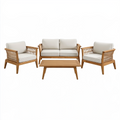 Salon de jardin 4 pièces 154 cm bois brun beige pour extérieur style naturel