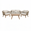 Salon de jardin 4 pièces 125 cm en bois et corde beige avec table basse