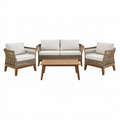 Salon de jardin 4 pièces en fibres tressées et bois beige marron pour extérieur style contemporain