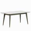Table de salle à manger 160 x 90 cm plateau effet marbre blanc pieds métal vert style contemporain