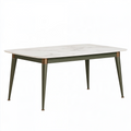 Table à manger 140 x 80 cm aspect marbre blanc et métal vert style contemporain