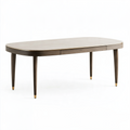 Table à manger ovale 200 x 100 cm en bois beige et noyer avec finition dorée style contemporain