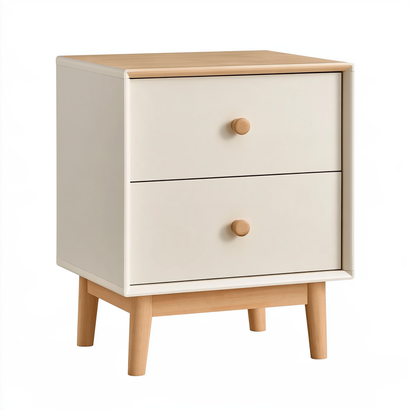 Table de chevet 45 x 40 x 60 cm en bois crème et naturel à 2 tiroirs style scandinave