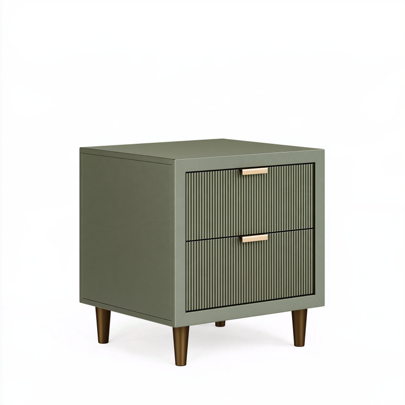 Table de chevet 50 x 40 x 60 cm en panneaux de bois vert kaki à 2 tiroirs style moderne