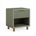 Table de chevet 50 x 40 x 55 cm en MDF vert kaki avec tiroir rainuré et niche ouverte