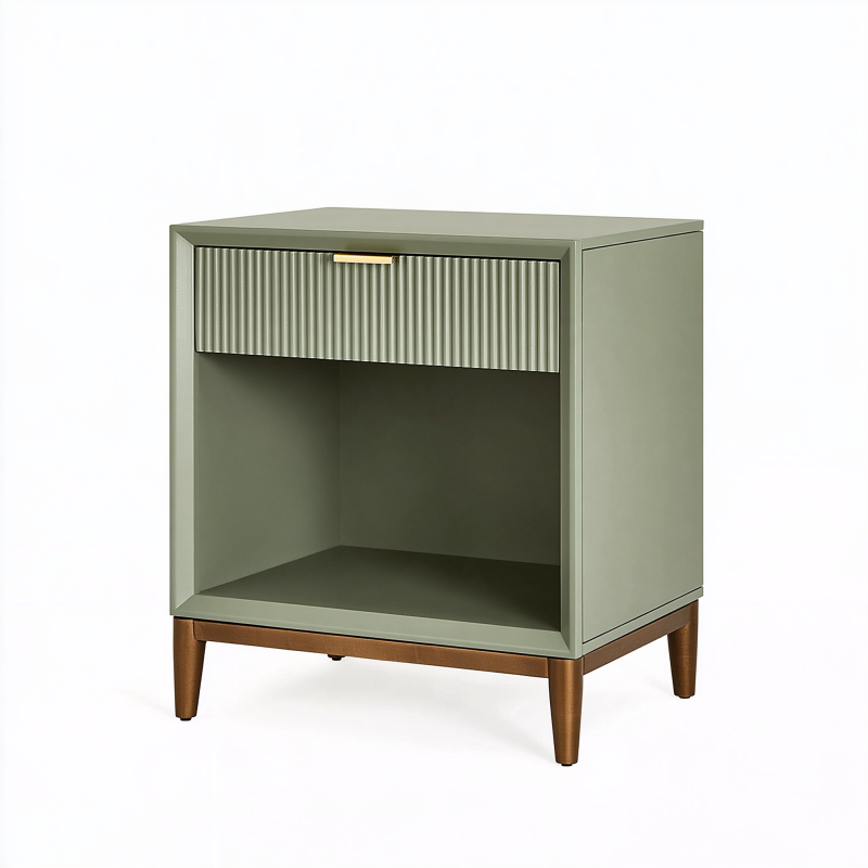 Table de chevet 50 x 40 x 60 cm vert sauge en bois avec tiroir style contemporain