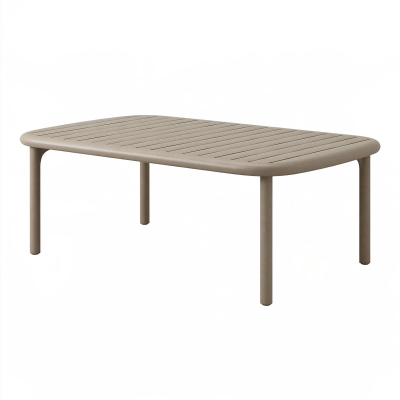 Table de jardin 180 x 90 x 75 cm en aluminium taupe à lattes style contemporain