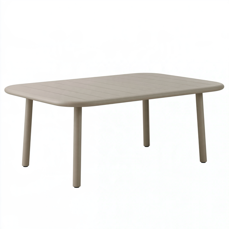 Table de jardin 160 x 90 cm en polypropylène taupe à plateau texturé style contemporain