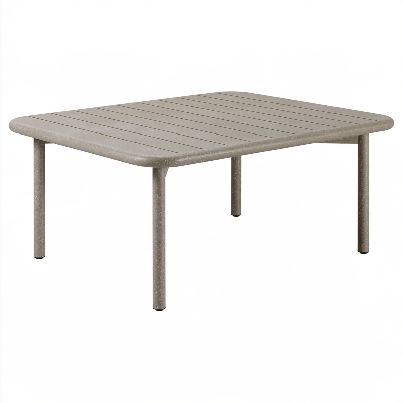 Table de jardin 140 x 80 cm en métal taupe - style contemporain à plateau à lattes