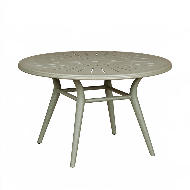 Table de jardin ronde 100 cm en métal vert kaki ajourée