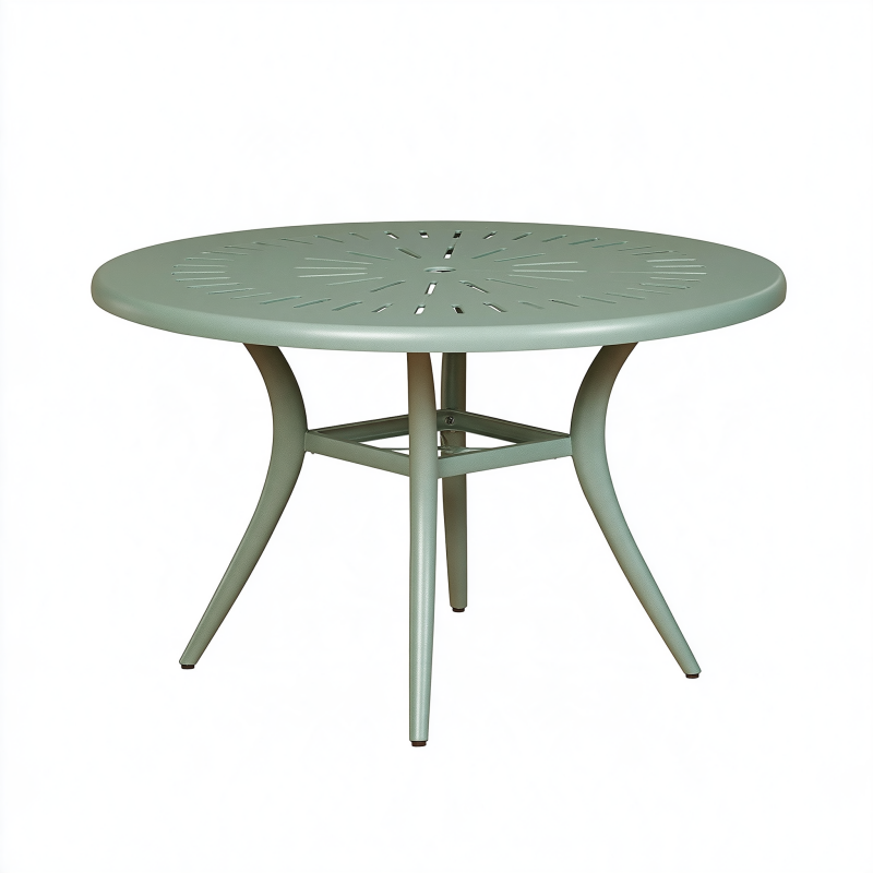Table de jardin ronde 90 cm en métal vert avec plateau ajouré