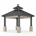 Pavillon de jardin 400 x 400 x 350 cm en métal et bois gris anthracite avec toit ventilé